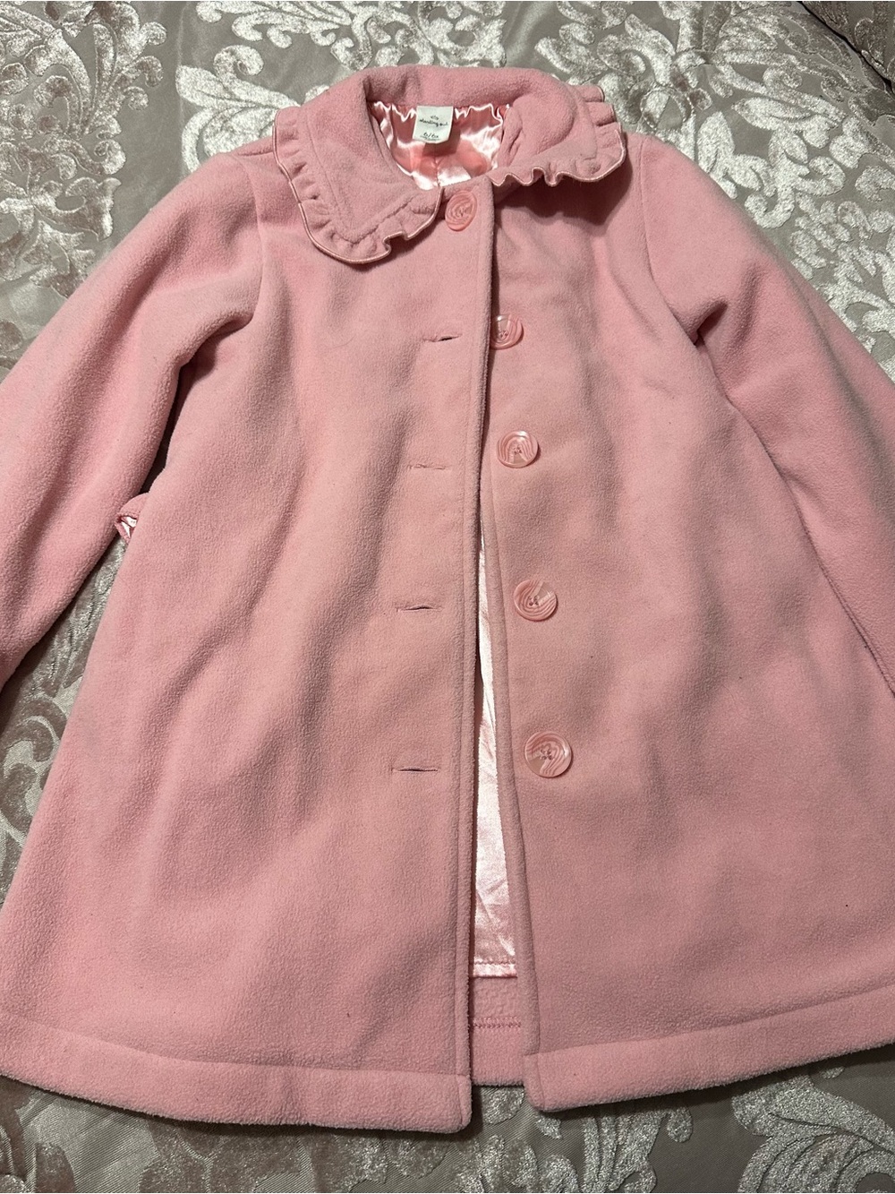 Girls Pink Ruffle Collar Pea Coat